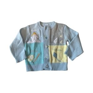 Vintage Babycrest 12M Four Seasons Embroidered Blue Cardigan Sweater‎ Kidcore